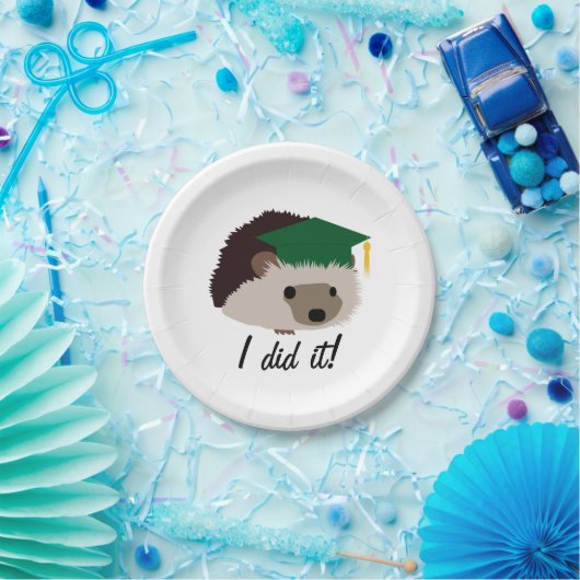 卒業のハリネズミのプレートの緑 ペーパープレート (パーティー)