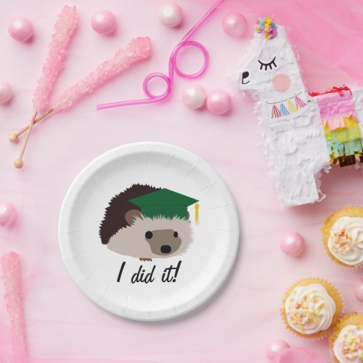 卒業のハリネズミのプレートの緑 ペーパープレート (パーティー)