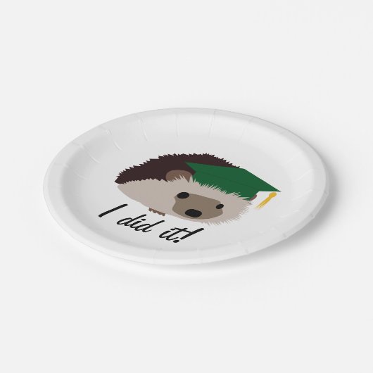 卒業のハリネズミのプレートの緑 ペーパープレート (アングル)