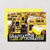 卒業のパーティの招待状のスクールバス7 招待状 (正面/裏面)