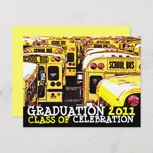 卒業のパーティの招待状のスクールバス7 招待状 (正面/裏面)