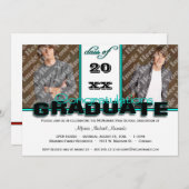 卒業のパーティの招待状のティール(緑がかった色)のクラス 招待状 (正面/裏面)