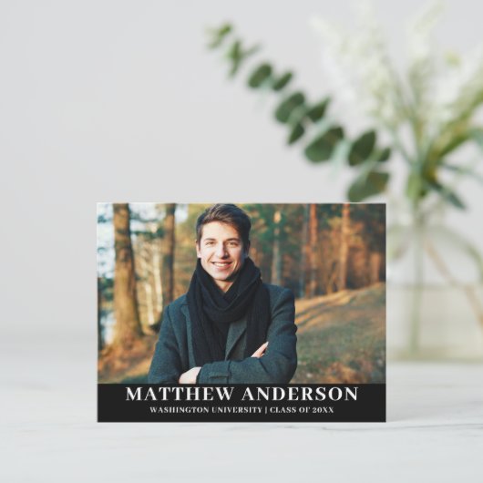 卒業のパーティの招待状の卒業生の写真Blk インビテーションポストカード (スタンド正面)