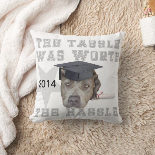 卒業のピットブル犬のMojoの枕 クッション (ブランケット)