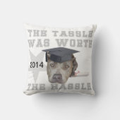 卒業のピットブル犬のMojoの枕 クッション (正面)