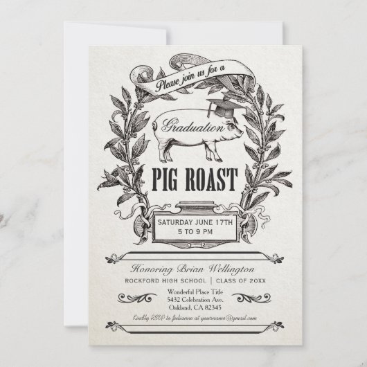 卒業のブタのローストの招待状-最高のヴィンテージ 招待状 (正面)