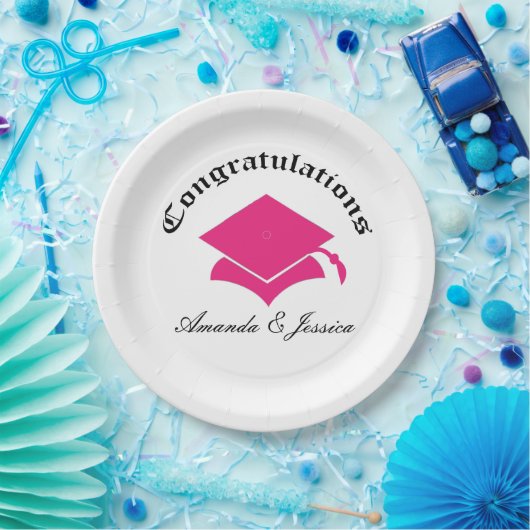 卒業のプレート-ピンクのカスタマイズ可能なおめでとう ペーパープレート (パーティー)