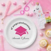 卒業のプレート-ピンクのカスタマイズ可能なおめでとう ペーパープレート (パーティー)
