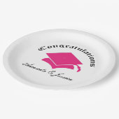 卒業のプレート-ピンクのカスタマイズ可能なおめでとう ペーパープレート (アングル)