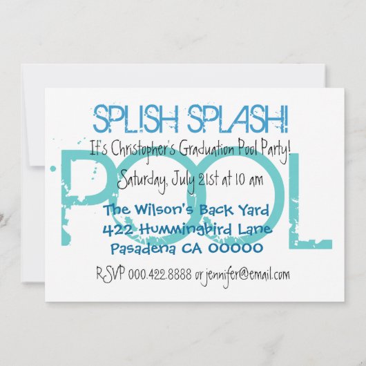 卒業のプールを囲んでのパーティの年のクラス 招待状 (裏面)