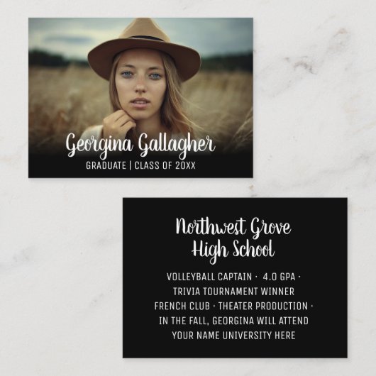 卒業のモダンではっきりしたな写真|の卒業生の名前の原稿 名刺 (正面/裏面)