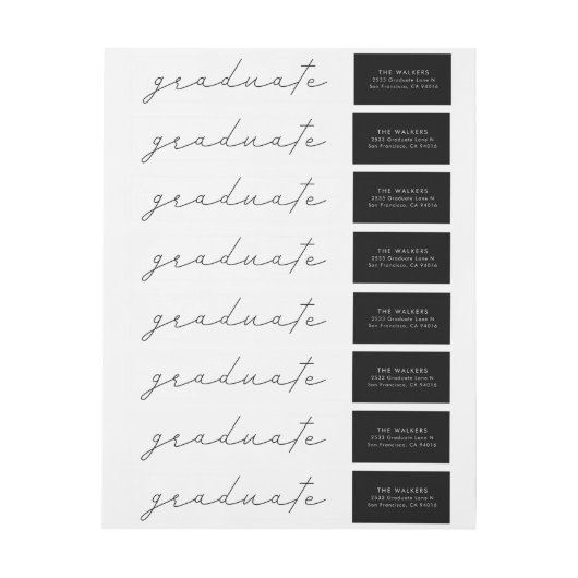 卒業のモダンな原稿の卒業生の差出人住所 ラップアラウンドラベル (シート)