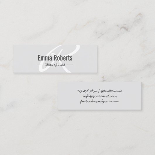 卒業の一流の札の銀のモノグラムの原稿の挿入物 コーリングカード (正面/裏面)