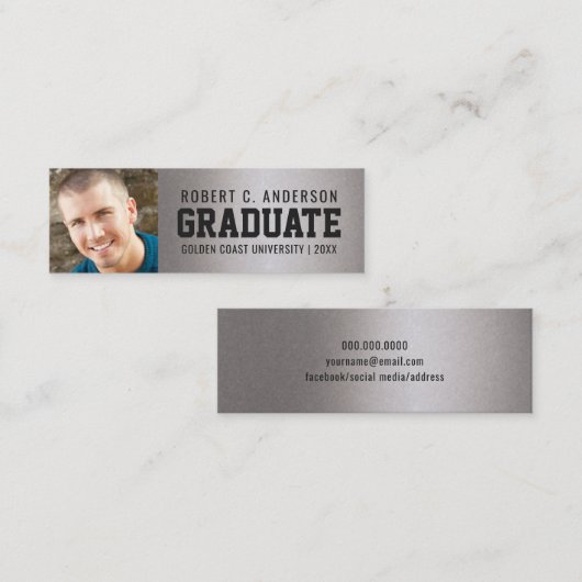 卒業の写真のスポーティな名刺のフェイクな銀ぱく コーリングカード (正面/裏面)