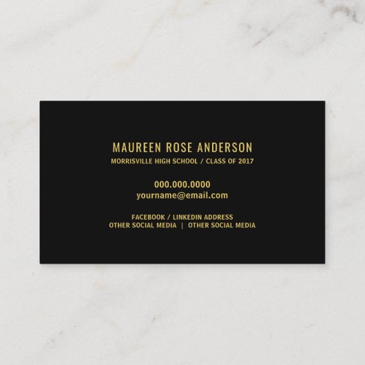 卒業の写真の名刺のフェイクな金ゴールドホイルの原稿 コーリングカード (裏面)