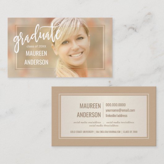 卒業の写真の名刺の手書きの原稿 コーリングカード (正面/裏面)