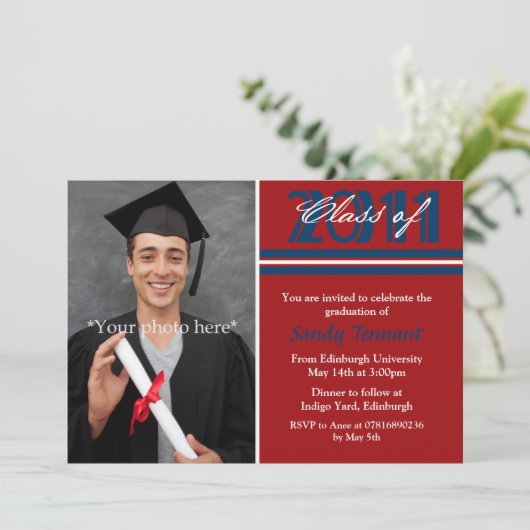 卒業の写真の発表の赤のストライプ 招待状 (スタンド正面)