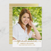 卒業の写真シンプルなDIYの金ゴールドのストライプの平らなカード 案内状 (正面/裏面)