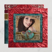 卒業の卒業生の西部の革カッコいいの写真のハート 招待状 (正面/裏面)