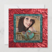 卒業の卒業生の西部の革カッコいいの写真のハート 招待状 (正面)