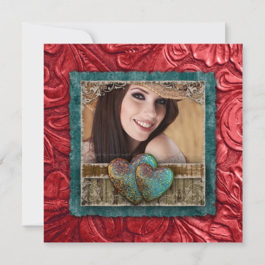 卒業の卒業生の西部の革カッコいいの写真のハート 招待状 (正面)