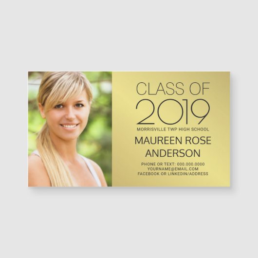 卒業の名刺の金ゴールドホイルの卒業生の写真の接触 (正面)