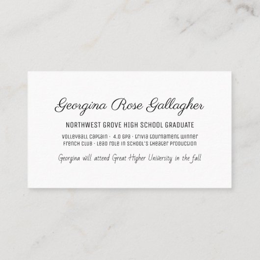 卒業の名刺の4年生はモダンな写真を挿入します 名刺 (裏面)