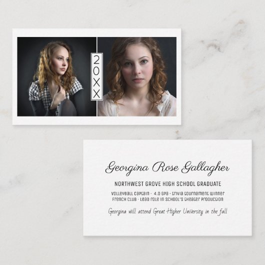 卒業の名刺の4年生はモダンな写真を挿入します 名刺 (正面/裏面)