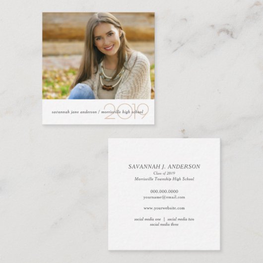 卒業の名刺は写真の正方形を簡単編集します コーリングカード (正面/裏面)