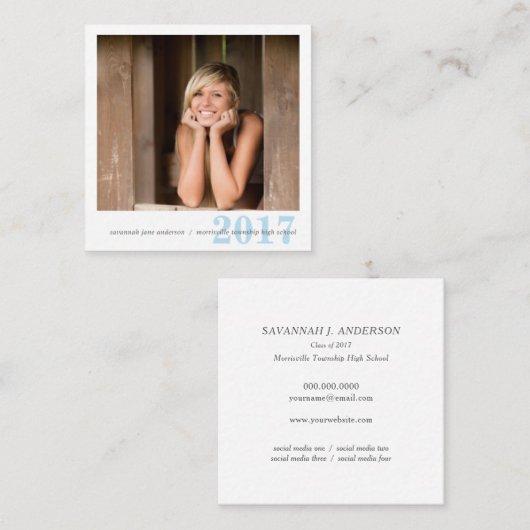 卒業の名刺は写真の正方形を簡単編集します コーリングカード (正面/裏面)