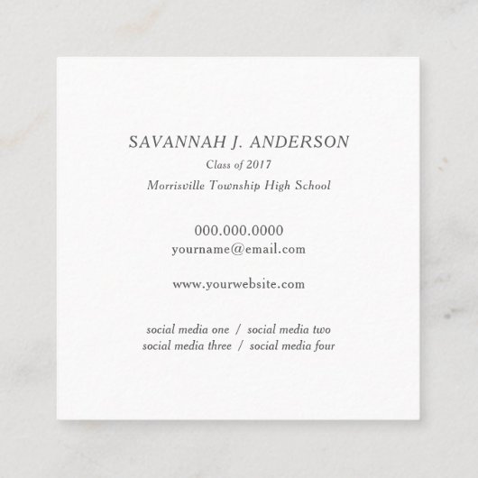 卒業の名刺は写真の正方形を簡単編集します コーリングカード (裏面)