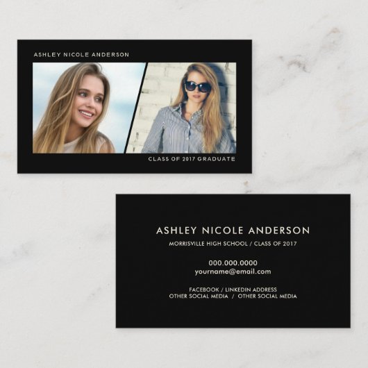 卒業の名刺は2写真のネットワーキングを傾けました コーリングカード (正面/裏面)