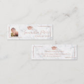 卒業の名前のばら色の金ゴールドのエレガントな大理石の写真 スキニー名刺 (正面/裏面)