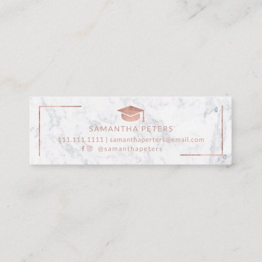 卒業の名前のばら色の金ゴールドのエレガントな大理石の写真 スキニー名刺 (裏面)