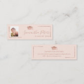 卒業の名前のばら色の金ゴールドのエレガントな赤面のピンクの写真 スキニー名刺 (正面/裏面)