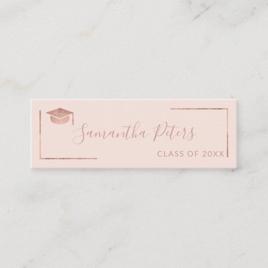 卒業の名前のばら色の金ゴールドのエレガントな赤面のピンク スキニー名刺 (正面)