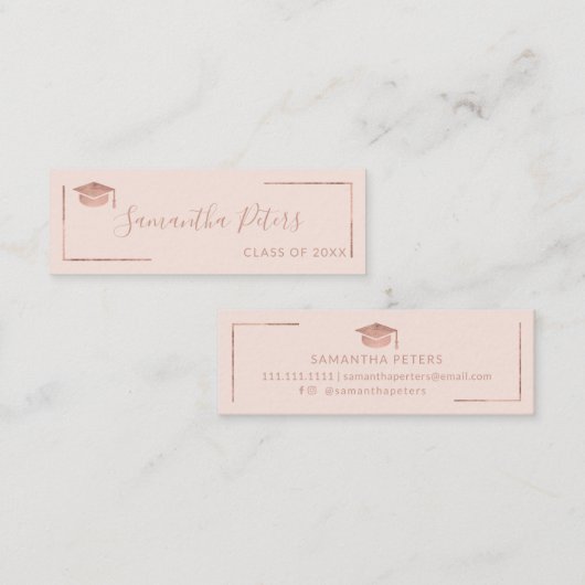 卒業の名前のばら色の金ゴールドのエレガントな赤面のピンク スキニー名刺 (正面/裏面)