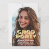 卒業の垂直方向の写真 – Gradパーティースクリプト金ゴールド 招待状 (正面)