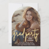 卒業の垂直方向の写真 – Gradパーティースクリプト金ゴールド 招待状 (正面)