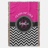 卒業の女の子のショッキングピンクおよび黒いクラス年 スローブランケット (正面縦)