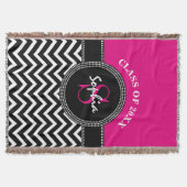 卒業の女の子のショッキングピンクおよび黒いクラス年 スローブランケット (正面)