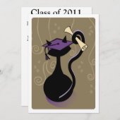 卒業の子猫の紫色の招待 招待状 (正面/裏面)