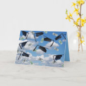 卒業の帽子とお金を空に カード (黄色い花)