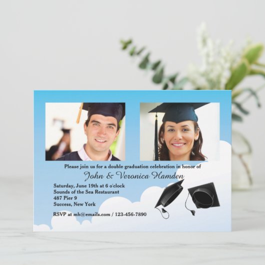 卒業の帽子のトスの写真の招待状 招待状 (スタンド正面)