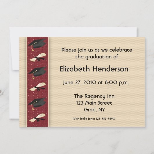 卒業の帽子のボーダー招待状 招待状 (正面)