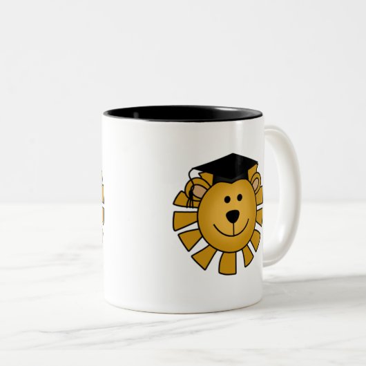 卒業の帽子のTシャツおよびギフトを持つライオン ツートーンマグカップ (正面右)