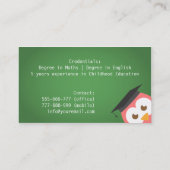 卒業の帽子、個人的な個人教師を持つかわいいピンクのフクロウ コーリングカード (裏面)