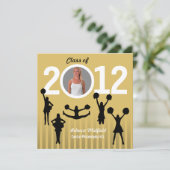 卒業の招待状のチアリーダーは写真の金ゴールドを加えます 招待状 (スタンド正面)