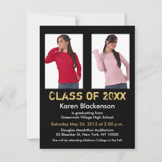 卒業の招待状は2イメージの黒い金ゴールドを加えます 招待状 (正面)