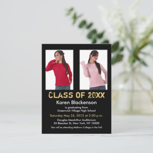 卒業の招待状は2イメージの黒い金ゴールドを加えます 招待状 (スタンド正面)